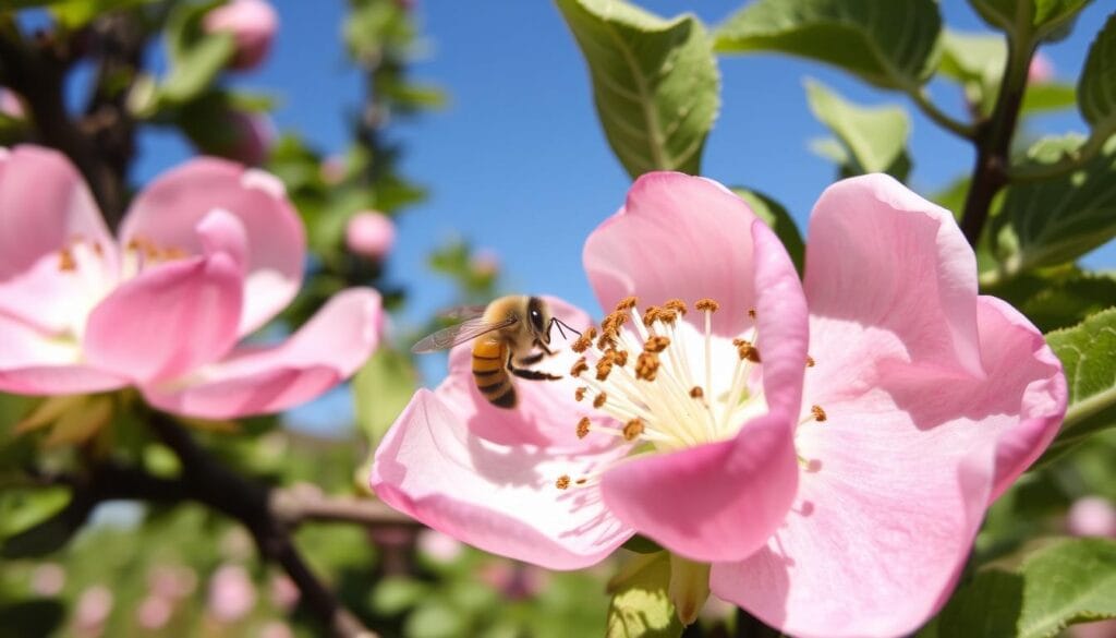 Abeille butinant une fleur de pommier